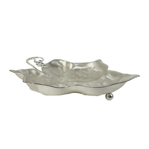 German Metalware Autumn Decorative Dish Grape Leaf Footed By WMF Ikora VTG 70s - Picture 5 of 12